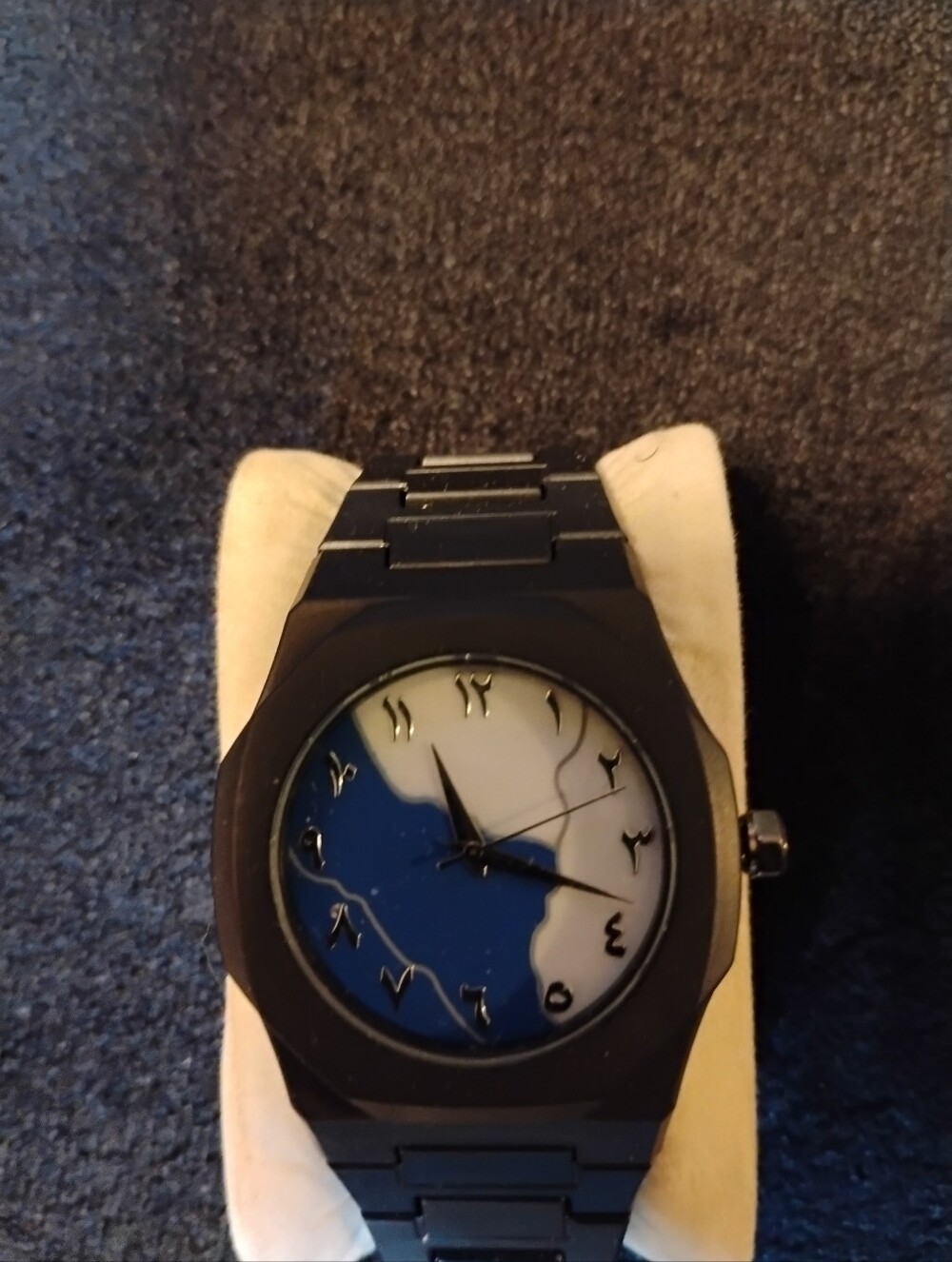 Men's Black and Blue Arabic Numeral Stainless Steel Watch